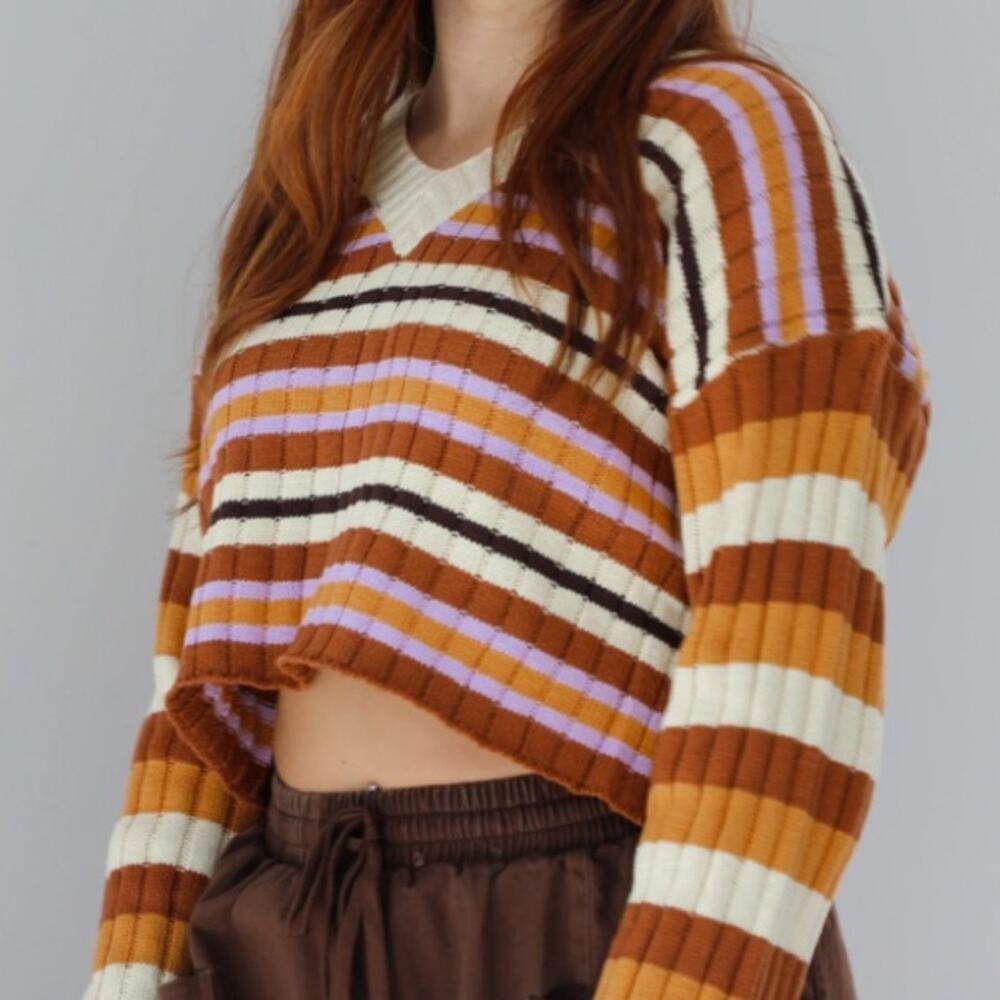 Hope’s Cropped Striped Knit Sweater Medium